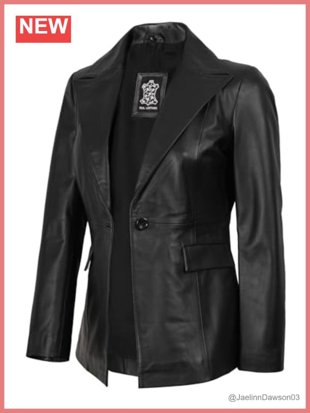Real Lambskin Leather Blazer Women's 1 Button Notched Lapel Workwear Jacket
